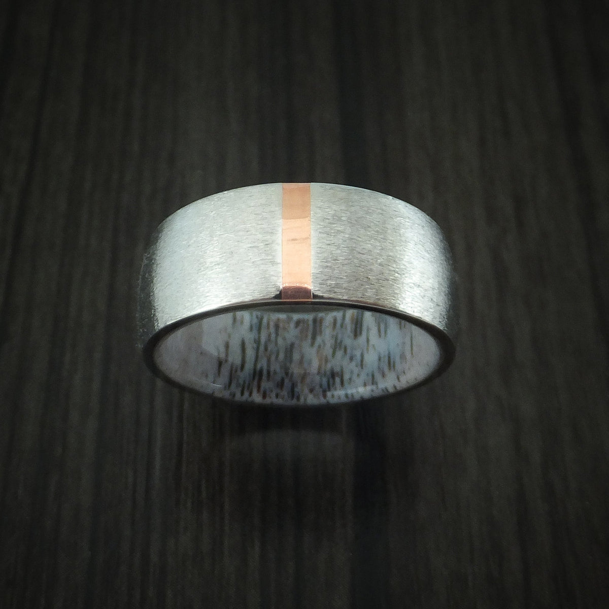 Crest XVI - Cobalt Chrome and Copper Men's Wedding Ring with Antler Sleeve Band - view 2 - Nura Lab