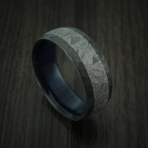 Sovereign XII - Black Zirconium Men's Wedding Ring with Gibeon Meteorite Inlay and Interior Hardwood Sleeve Band - Nura Lab