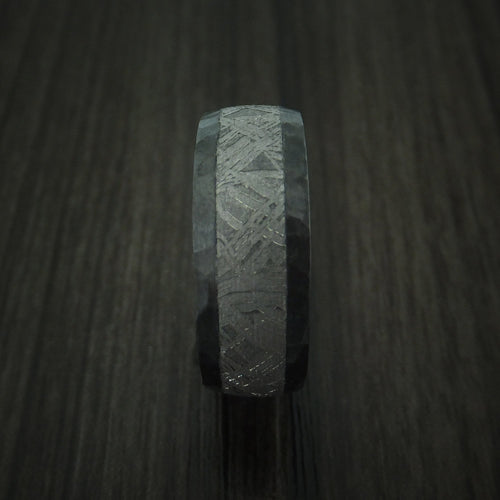 Sovereign XII - Black Zirconium Men's Wedding Ring with Gibeon Meteorite Inlay and Interior Hardwood Sleeve Band - view 3 - Nura Lab
