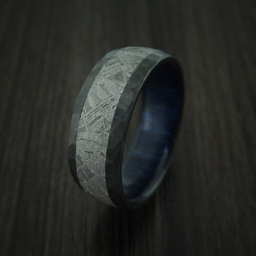 Sovereign XII - Black Zirconium Men's Wedding Ring with Gibeon Meteorite Inlay and Interior Hardwood Sleeve Band - view 4 - Nura Lab