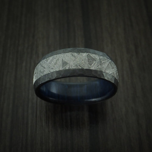 Sovereign XII - Black Zirconium Men's Wedding Ring with Gibeon Meteorite Inlay and Interior Hardwood Sleeve Band - view 2 - Nura Lab