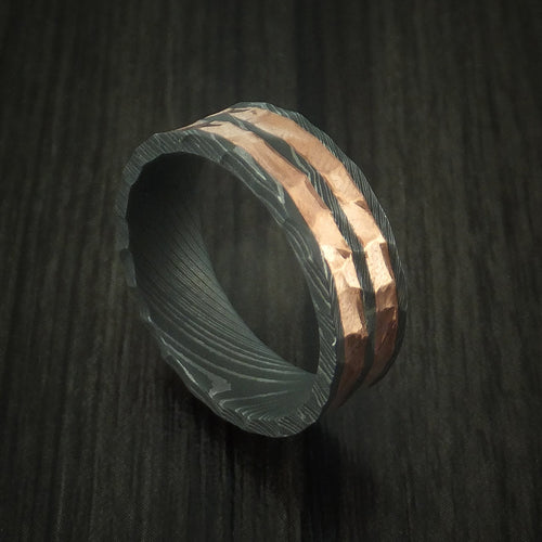 Crown XI - Damascus Steel and Copper Rock Hammer Men's Wedding Ring - Nura Lab