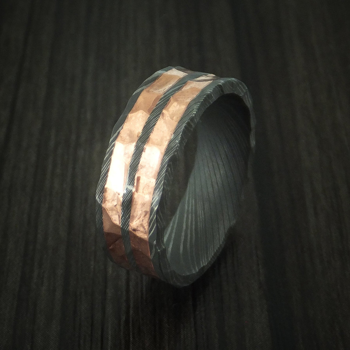 Crown XI - Damascus Steel and Copper Rock Hammer Men's Wedding Ring - view 4 - Nura Lab