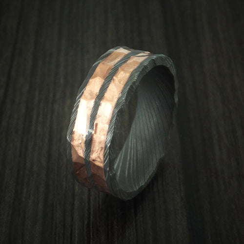 Crown XI - Damascus Steel and Copper Rock Hammer Men's Wedding Ring - view 4 - Nura Lab
