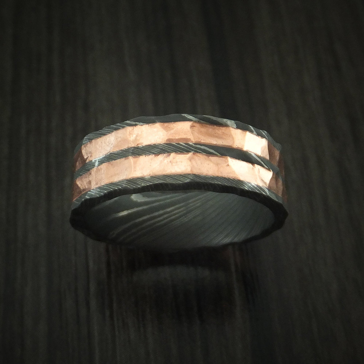Crown XI - Damascus Steel and Copper Rock Hammer Men's Wedding Ring - view 2 - Nura Lab