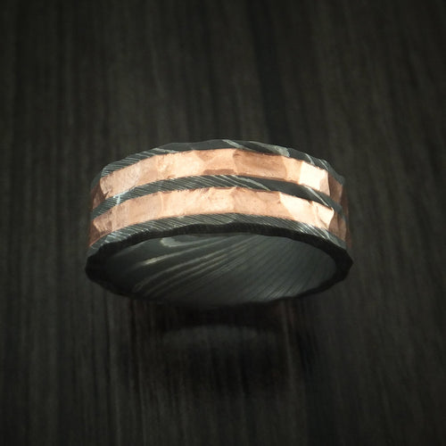 Crown XI - Damascus Steel and Copper Rock Hammer Men's Wedding Ring - view 2 - Nura Lab