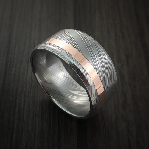 Summit X - Damascus Steel Wide 14K Rose Gold Men's Ring Wedding Ring - view 5 - Nura Lab
