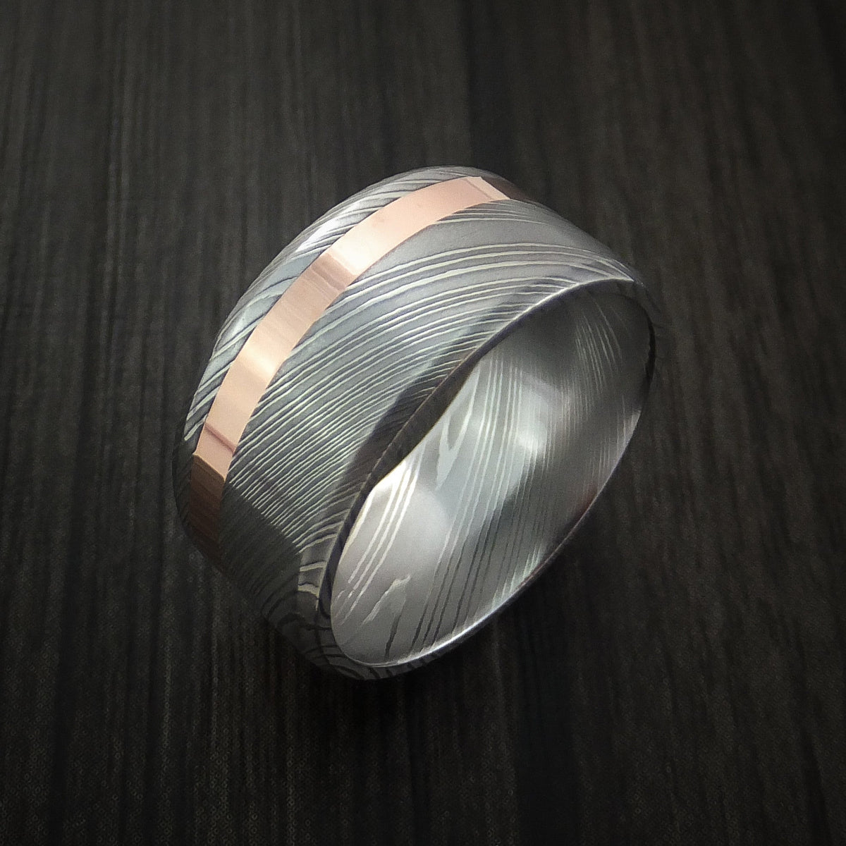 Summit X - Damascus Steel Wide 14K Rose Gold Men's Ring Wedding Ring - view 4 - Nura Lab