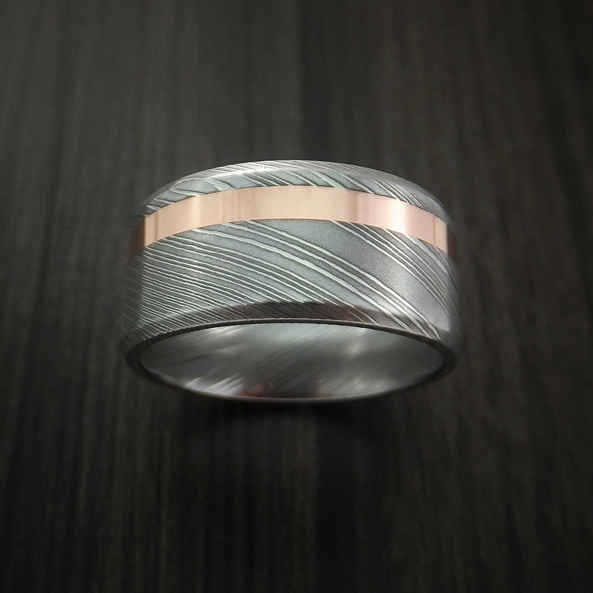 Summit X - Damascus Steel Wide 14K Rose Gold Men's Ring Wedding Ring - view 2 - Nura Lab