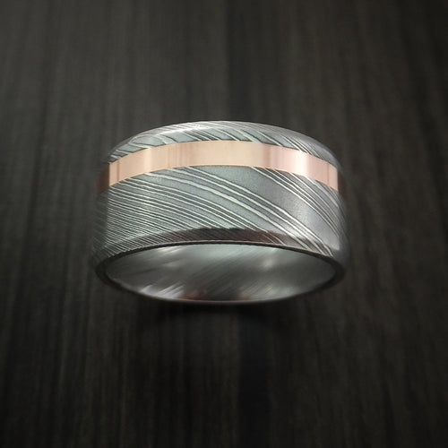 Summit X - Damascus Steel Wide 14K Rose Gold Men's Ring Wedding Ring - view 2 - Nura Lab