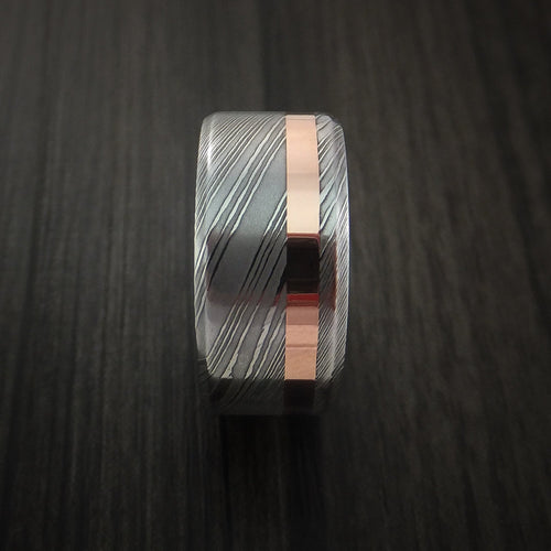Summit X - Damascus Steel Wide 14K Rose Gold Men's Ring Wedding Ring - view 3 - Nura Lab