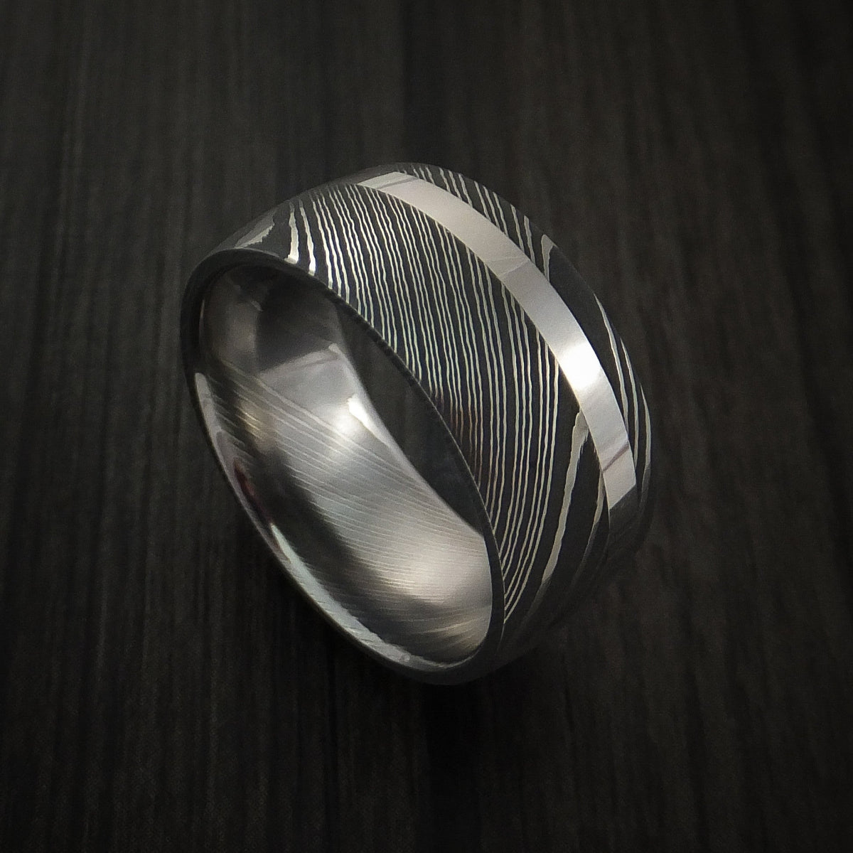 Caesar IX - Damascus Steel 14K White Gold Wide Men's Ring Wedding Ring Genuine Craftsmanship - Nura Lab