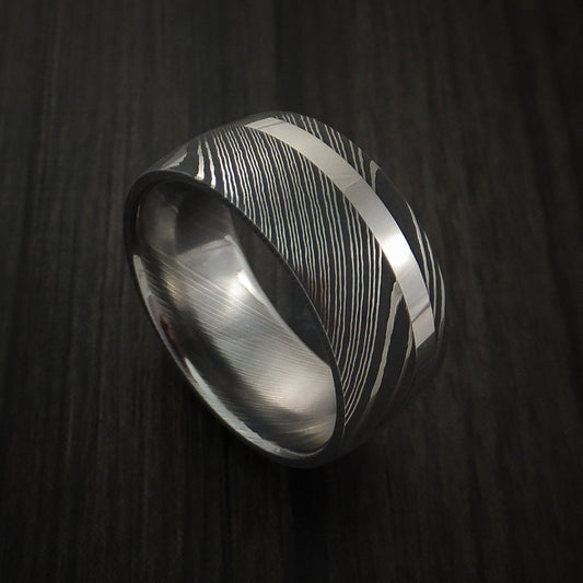 Caesar IX - Damascus Steel 14K White Gold Wide Men's Ring Wedding Ring Genuine Craftsmanship - Nura Lab