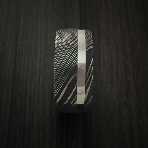 Caesar IX - Damascus Steel 14K White Gold Wide Men's Ring Wedding Ring Genuine Craftsmanship - view 3 - Nura Lab