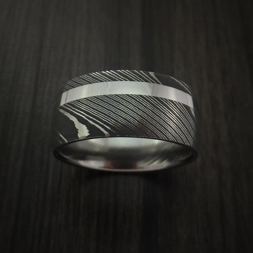 Caesar IX - Damascus Steel 14K White Gold Wide Men's Ring Wedding Ring Genuine Craftsmanship - view 2 - Nura Lab