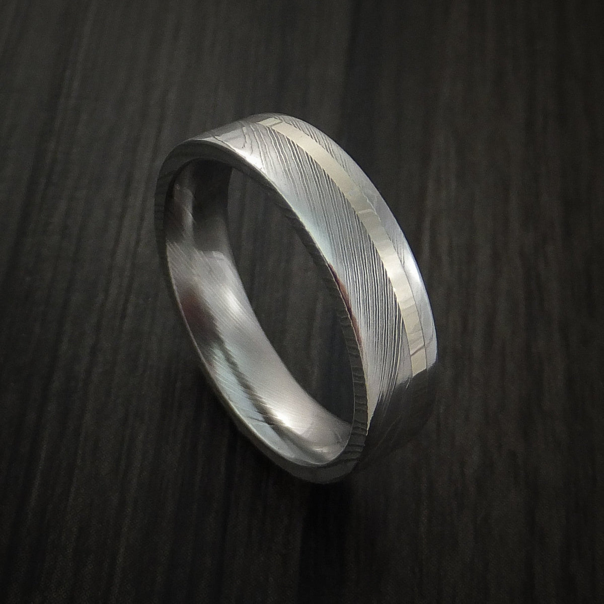 King Edward X - Damascus Steel 14K White Gold Men's Ring Wedding Ring - Nura Lab
