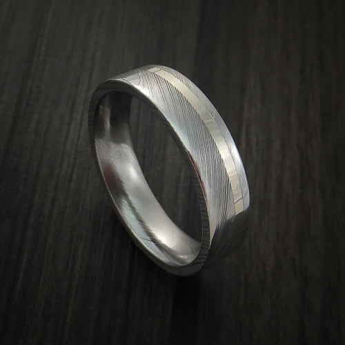 King Edward X - Damascus Steel 14K White Gold Men's Ring Wedding Ring - Nura Lab
