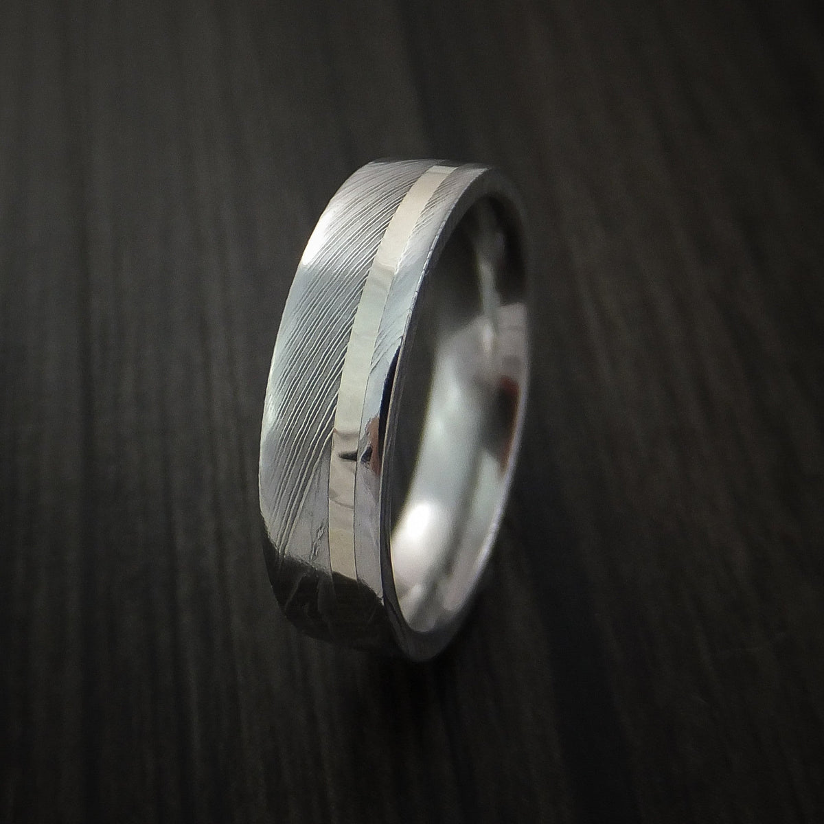 King Edward X - Damascus Steel 14K White Gold Men's Ring Wedding Ring - view 3 - Nura Lab