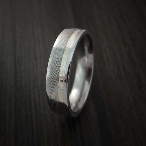 King Edward X - Damascus Steel 14K White Gold Men's Ring Wedding Ring - view 3 - Nura Lab