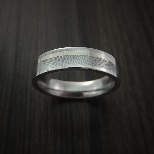 King Edward X - Damascus Steel 14K White Gold Men's Ring Wedding Ring - view 2 - Nura Lab