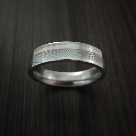 King Edward X - Damascus Steel 14K White Gold Men's Ring Wedding Ring - view 2 - Nura Lab