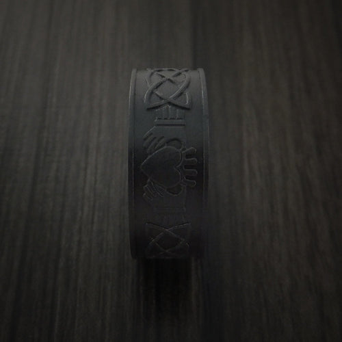 Dominion IV - Black Titanium or Black Zirconium Custom Men's Wedding Ring with Celtic Irish Claddagh Design - view 4 - Nura Lab