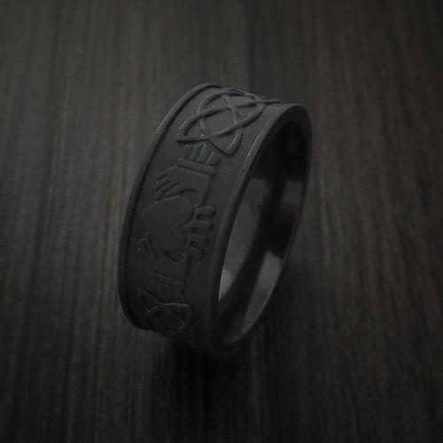 Dominion IV - Black Titanium or Black Zirconium Custom Men's Wedding Ring with Celtic Irish Claddagh Design - view 3 - Nura Lab