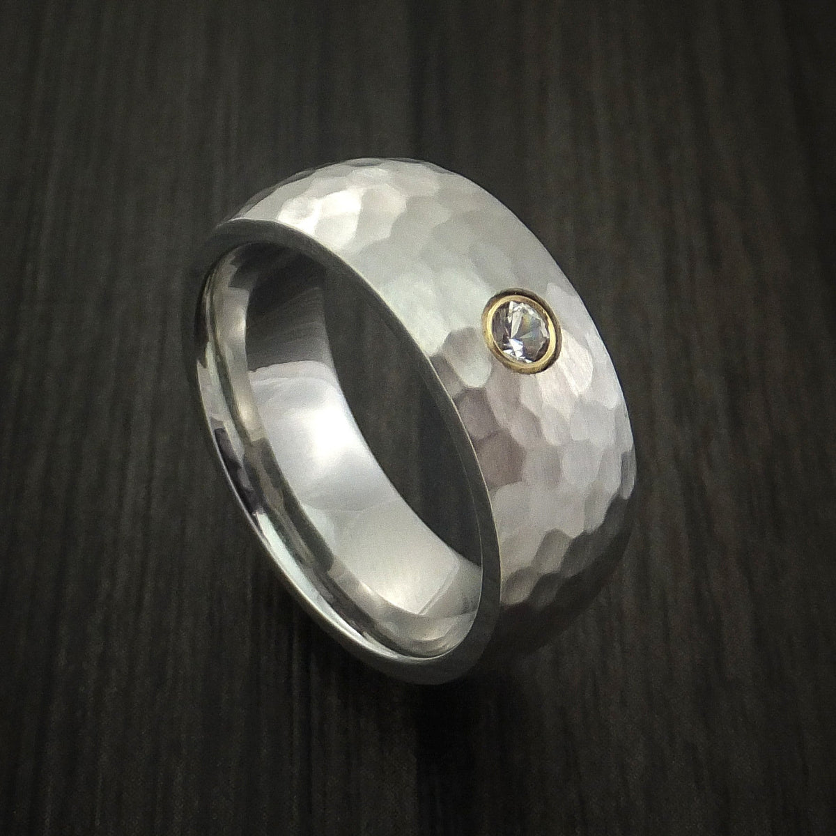 Evernorth XVIII - Cobalt Chrome Hammered Band with Beautiful Sapphire Men's Wedding Ring - Nura Lab