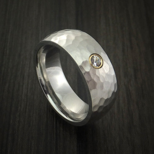 Evernorth XVIII - Cobalt Chrome Hammered Band with Beautiful Sapphire Men's Wedding Ring - Nura Lab