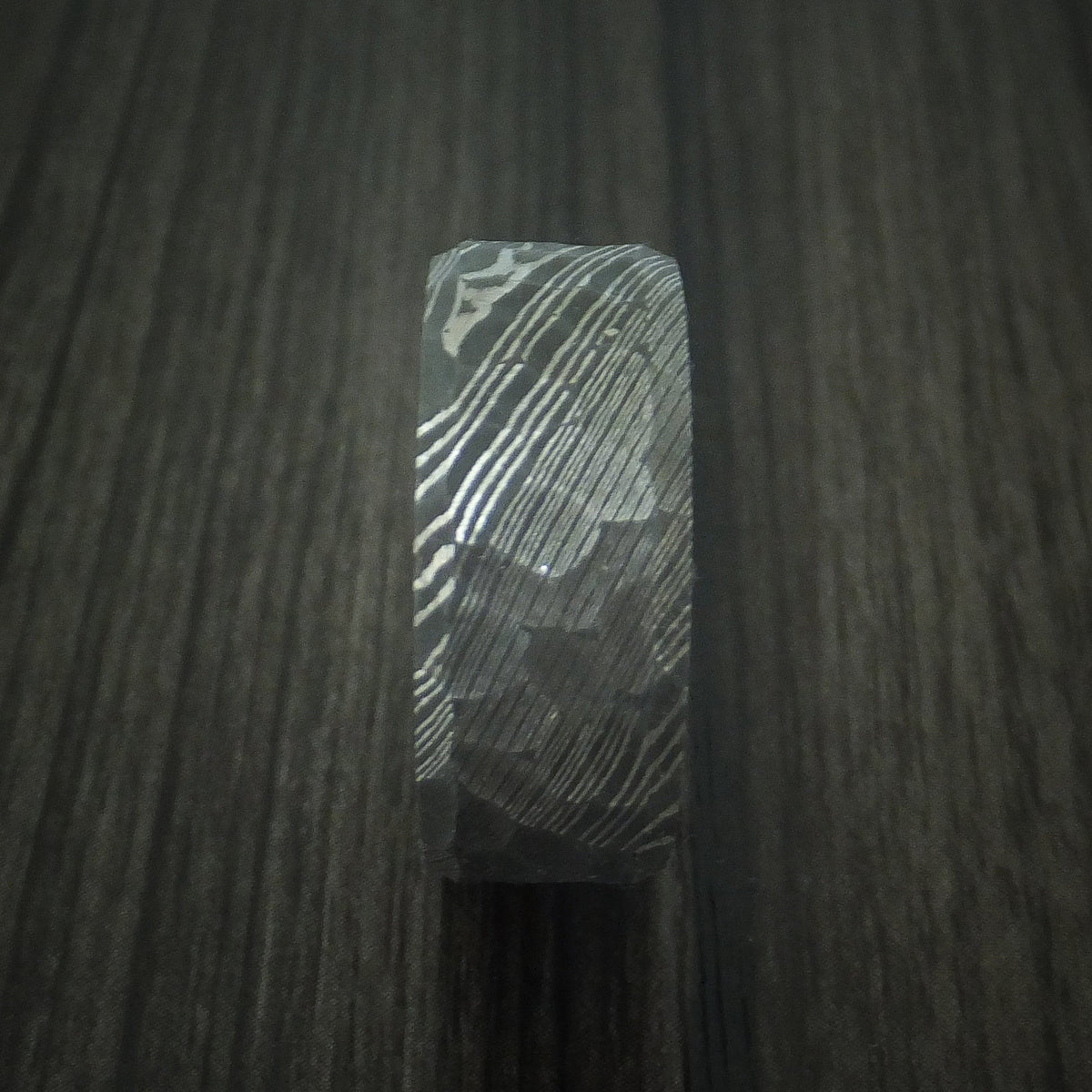 Dominion IX - Damascus Steel Rock Hammer Men's Wedding Ring with Bocote Wood Sleeve - view 3 - Nura Lab