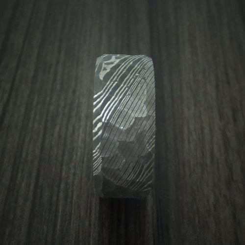Dominion IX - Damascus Steel Rock Hammer Men's Wedding Ring with Bocote Wood Sleeve - view 3 - Nura Lab