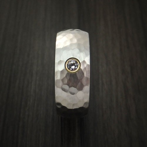 Evernorth XVIII - Cobalt Chrome Hammered Band with Beautiful Sapphire Men's Wedding Ring - view 4 - Nura Lab