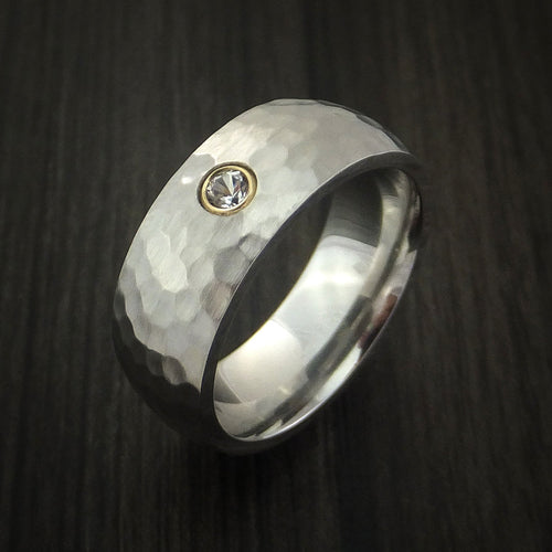 Evernorth XVIII - Cobalt Chrome Hammered Band with Beautiful Sapphire Men's Wedding Ring - view 3 - Nura Lab