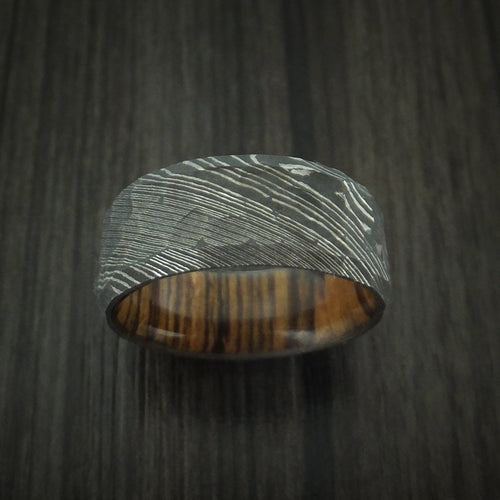 Dominion IX - Damascus Steel Rock Hammer Men's Wedding Ring with Bocote Wood Sleeve - view 2 - Nura Lab