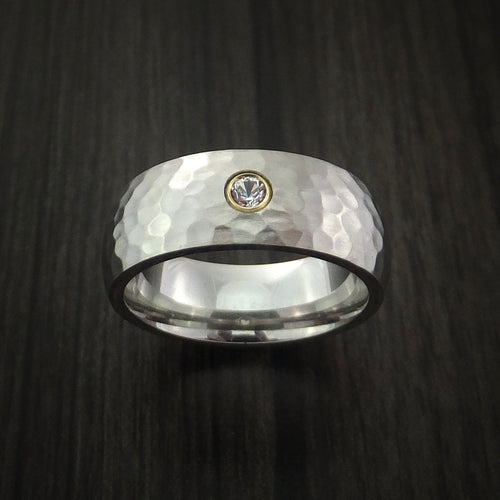 Evernorth XVIII - Cobalt Chrome Hammered Band with Beautiful Sapphire Men's Wedding Ring - view 2 - Nura Lab