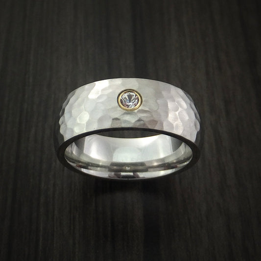 Evernorth XVIII - Cobalt Chrome Hammered Band with Beautiful Sapphire Men's Wedding Ring - view 2 - Nura Lab