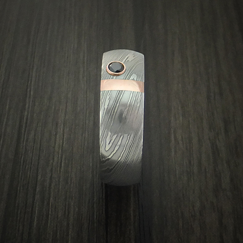 Monarch X - Damascus Steel with 14K Gold and Black Diamond Men's Wedding Ring - view 3 - Nura Lab