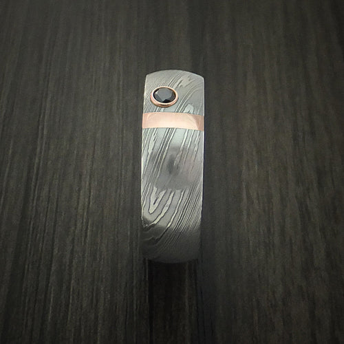 Monarch X - Damascus Steel with 14K Gold and Black Diamond Men's Wedding Ring - view 3 - Nura Lab