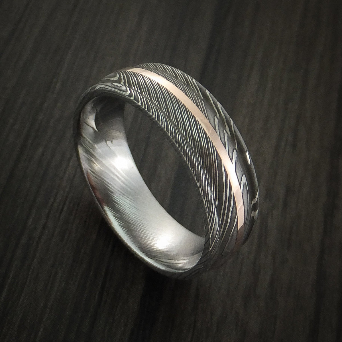 Steel X - Damascus Steel 14K Rose Gold Men's Ring Wedding Ring - Nura Lab