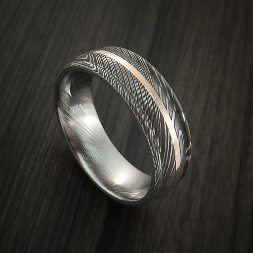 Steel X - Damascus Steel 14K Rose Gold Men's Ring Wedding Ring - Nura Lab