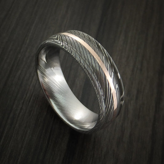 Steel X - Damascus Steel 14K Rose Gold Men's Ring Wedding Ring - Nura Lab
