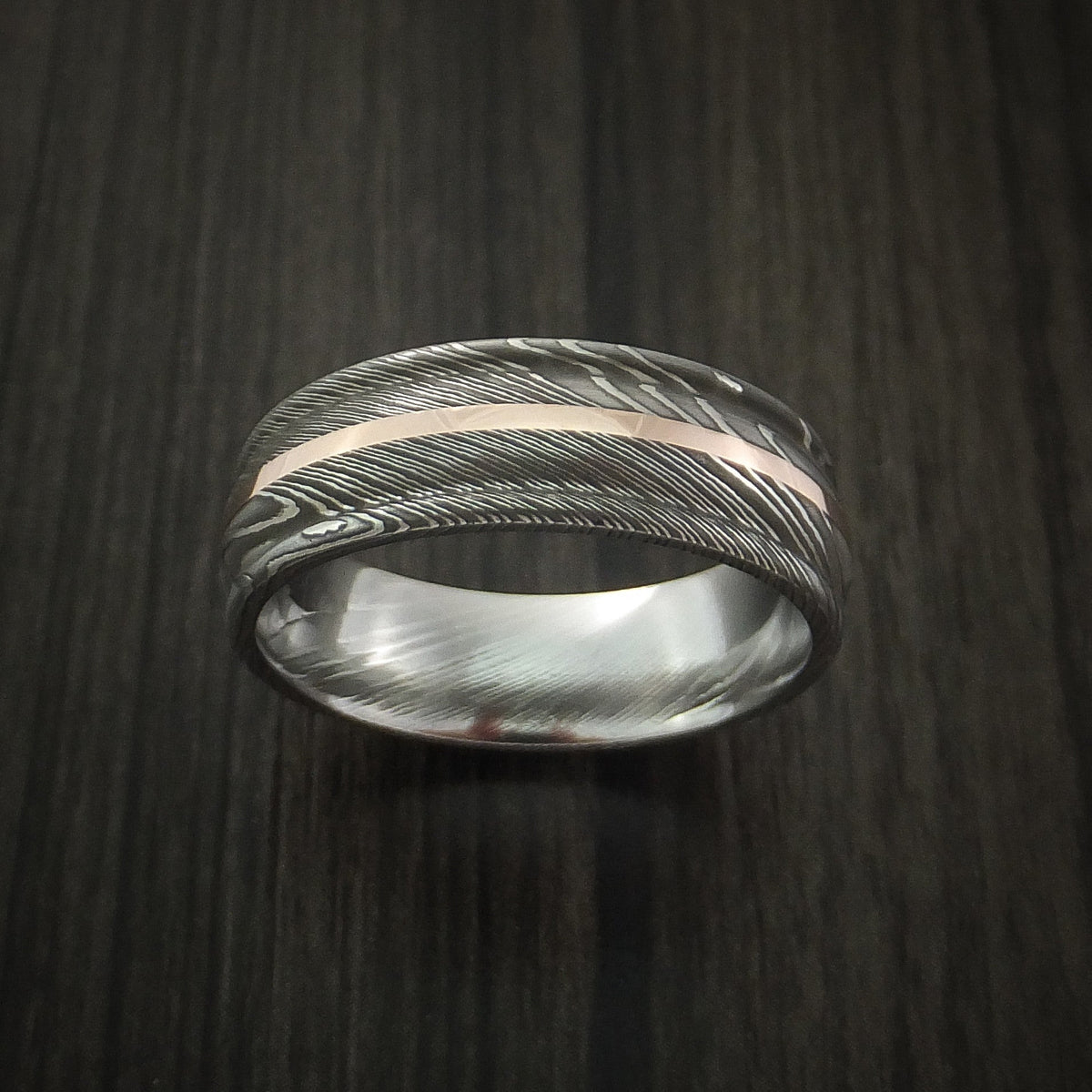 Steel X - Damascus Steel 14K Rose Gold Men's Ring Wedding Ring - view 2 - Nura Lab