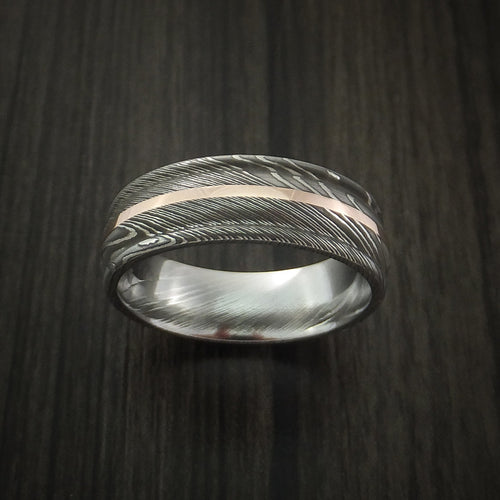 Steel X - Damascus Steel 14K Rose Gold Men's Ring Wedding Ring - view 2 - Nura Lab