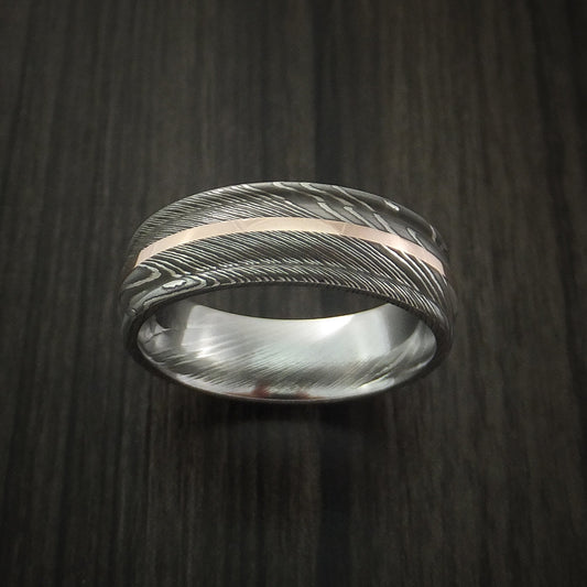 Steel X - Damascus Steel 14K Rose Gold Men's Ring Wedding Ring - view 2 - Nura Lab
