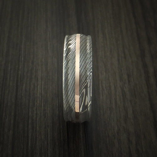 Steel X - Damascus Steel 14K Rose Gold Men's Ring Wedding Ring - view 3 - Nura Lab