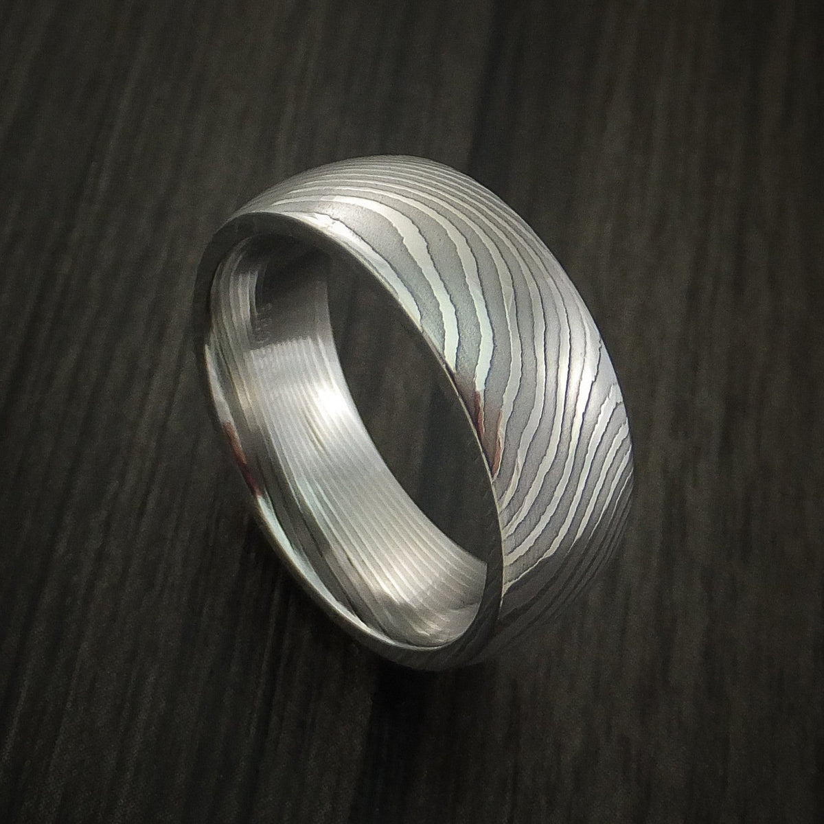 Fiord IX - Flat Twist Damascus Steel Men's Ring Stripe Pattern Wedding Ring - Nura Lab