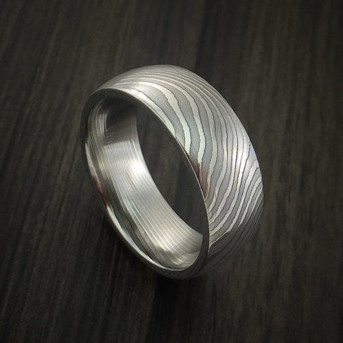 Fiord IX - Flat Twist Damascus Steel Men's Ring Stripe Pattern Wedding Ring - Nura Lab