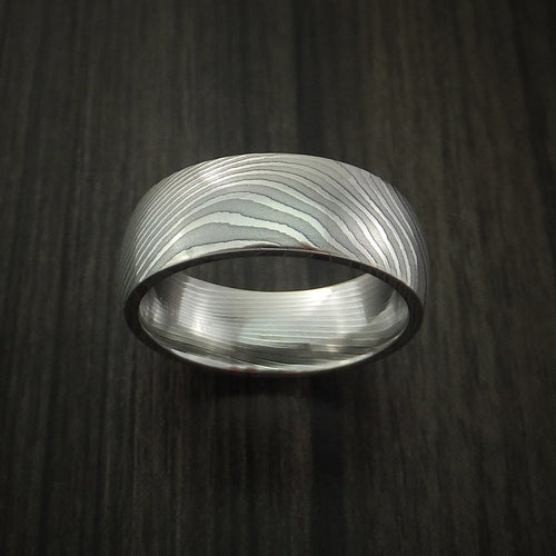 Fiord IX - Flat Twist Damascus Steel Men's Ring Stripe Pattern Wedding Ring - view 2 - Nura Lab