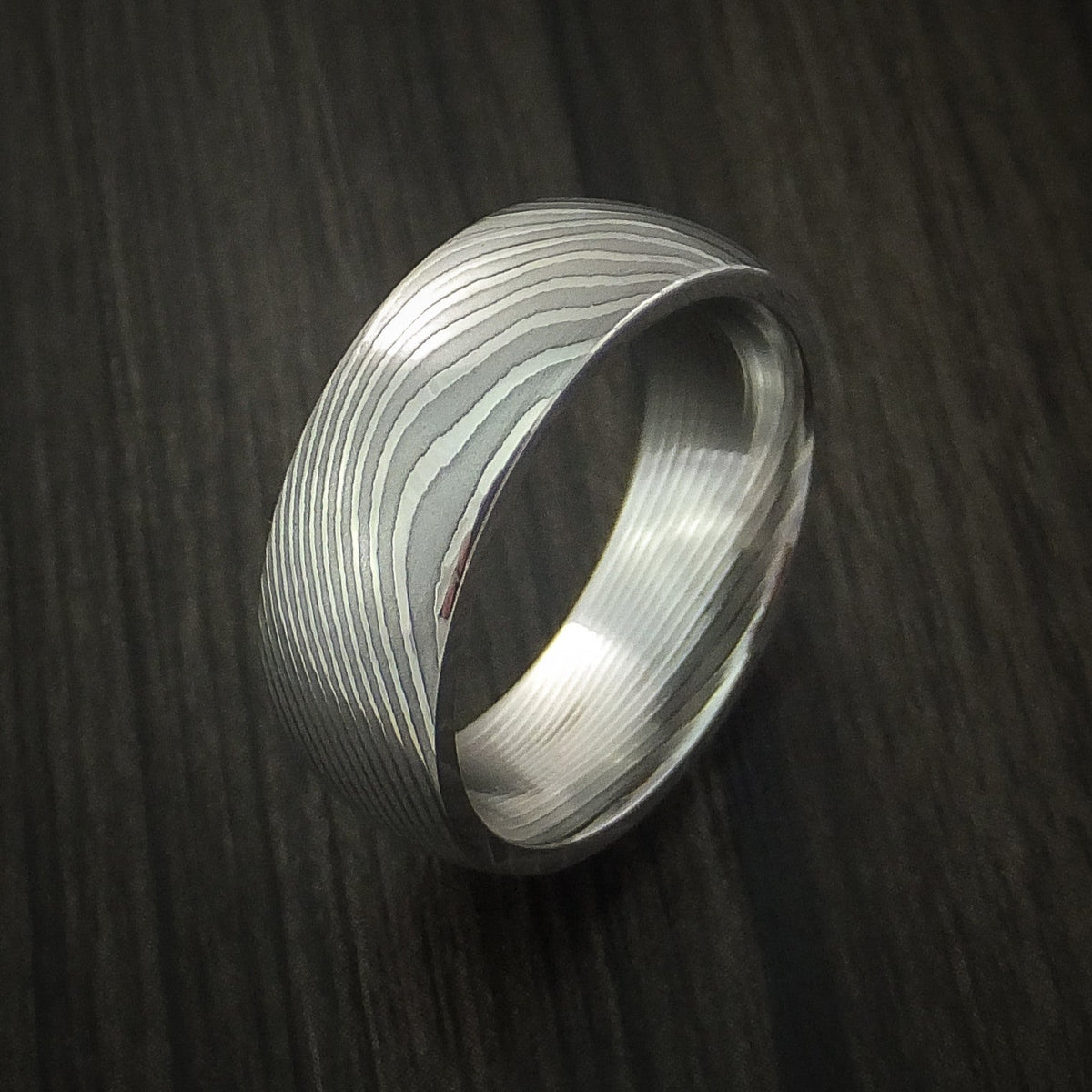 Fiord IX - Flat Twist Damascus Steel Men's Ring Stripe Pattern Wedding Ring - view 4 - Nura Lab