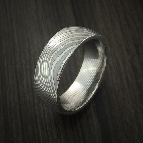 Fiord IX - Flat Twist Damascus Steel Men's Ring Stripe Pattern Wedding Ring - view 4 - Nura Lab